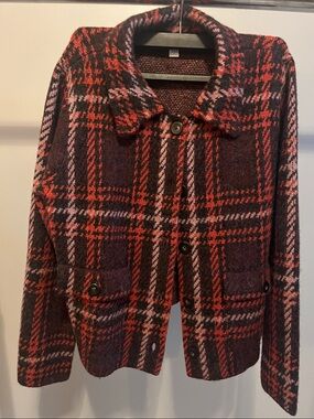 J. Jill Plaid Button-Front Jacket in Red, Black and Maroon